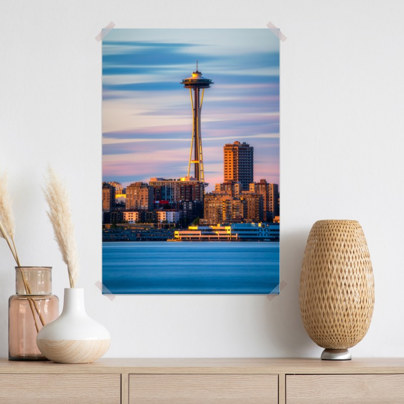 Plakat panorama Seattle ze Space Needle o zachodzie słońca – Wallissimo® Plakat panorama Seattle ze Space Needle o zachodzie słońca – Wallissimo®