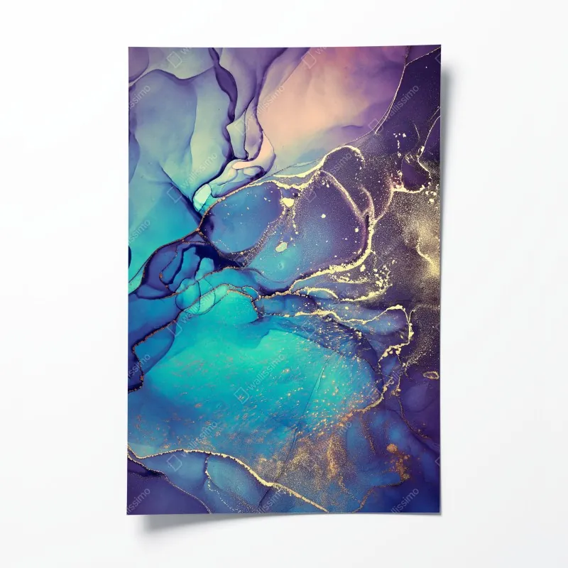 Plakat spokojne alpejskie jezioro z drewnianym pomostem – Wallissimo®