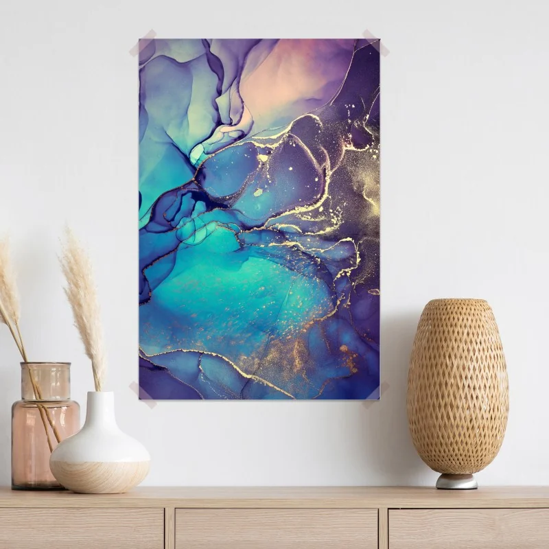 Plakat turkusowo-złota płynna marmurkowa abstrakcja – Wallissimo® Plakat turkusowo-złota płynna marmurkowa abstrakcja – Wallissimo®