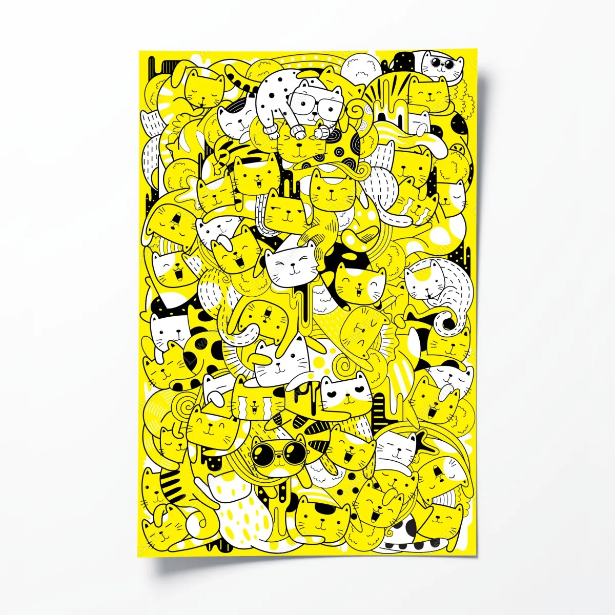 Plakat zabawna żółta mozaika kotów – Wallissimo® Plakat zabawna żółta mozaika kotów – Wallissimo®