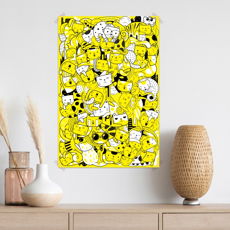 Plakat zabawna żółta mozaika kotów – Wallissimo® Plakat zabawna żółta mozaika kotów – Wallissimo®