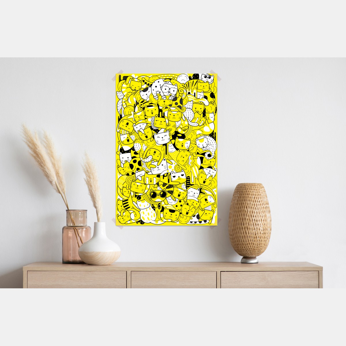 Plakat zabawna żółta mozaika kotów – Wallissimo® Plakat zabawna żółta mozaika kotów – Wallissimo®