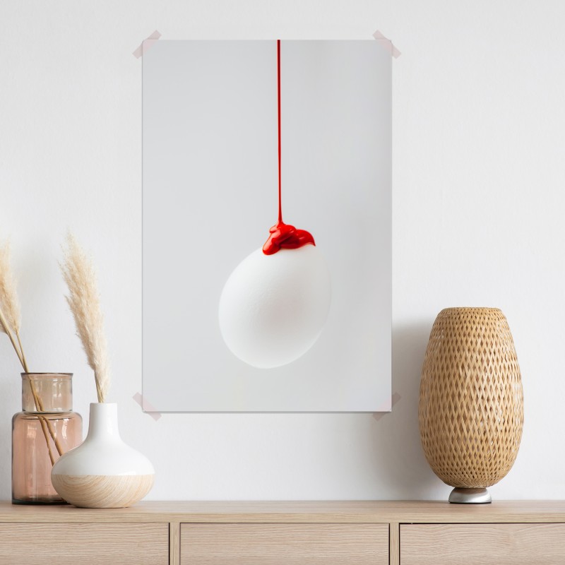Plakat czerwona kropla na białym jajku – Wallissimo® Plakat czerwona kropla na białym jajku – Wallissimo®
