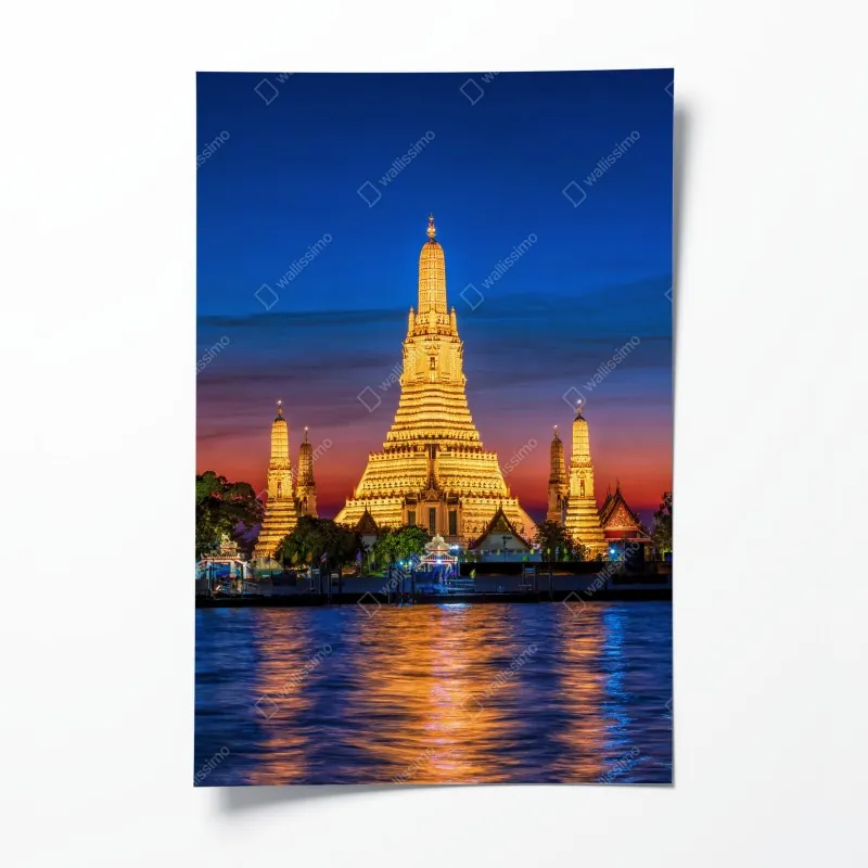 Plakat złote Wat Arun o zmierzchu