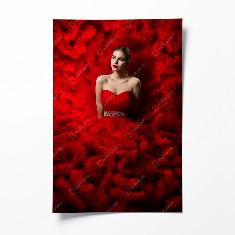 Plakat elegancki portret w czerwonej sukni