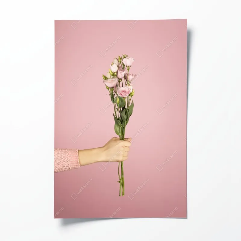 Plakat delikatny różowy bukiet eustomy