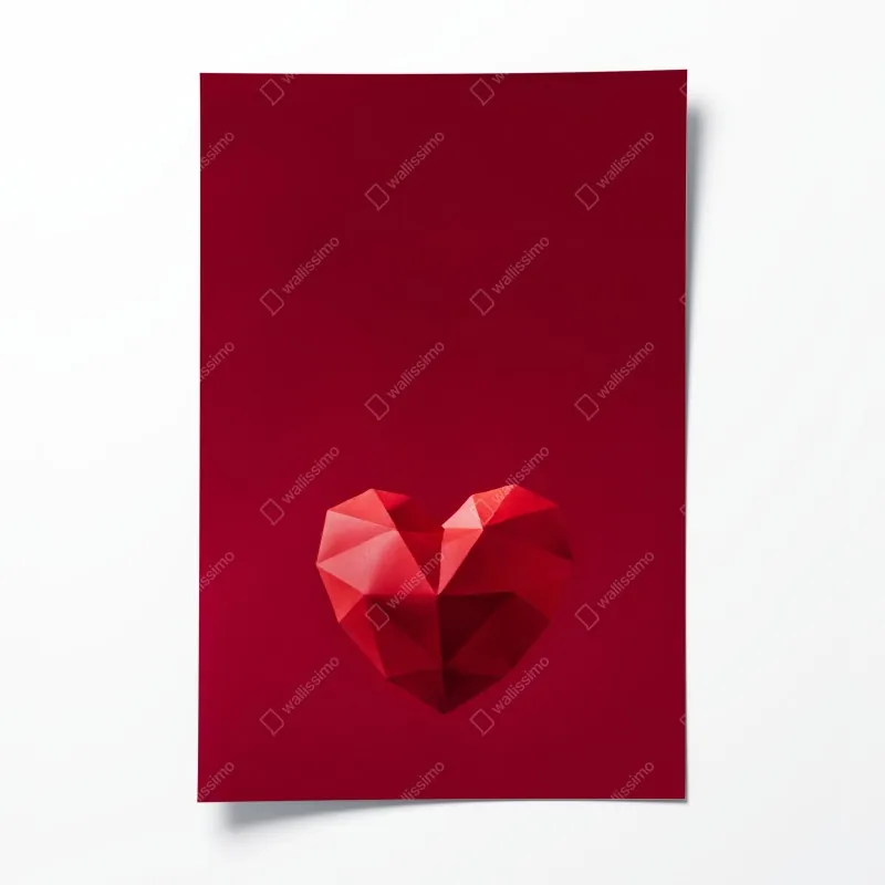 Plakat geometryczne czerwone papierowe serce
