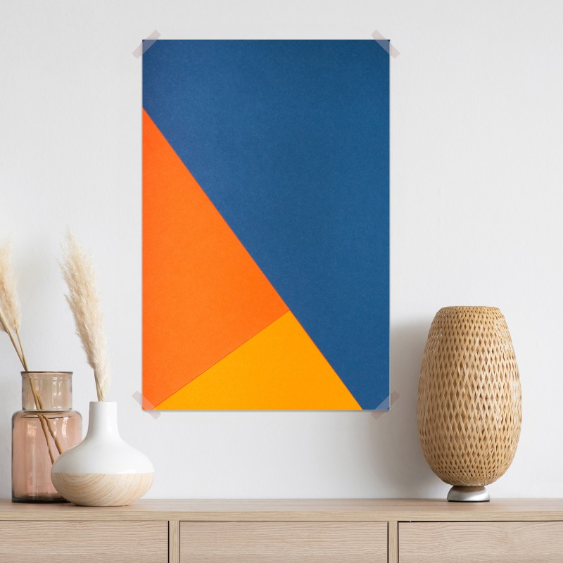 Plakat odważna kompozycja geometryczna w niebieskim i pomarańczowym – Wallissimo® Plakat odważna kompozycja geometryczna w niebieskim i pomarańczowym – Wallissimo®