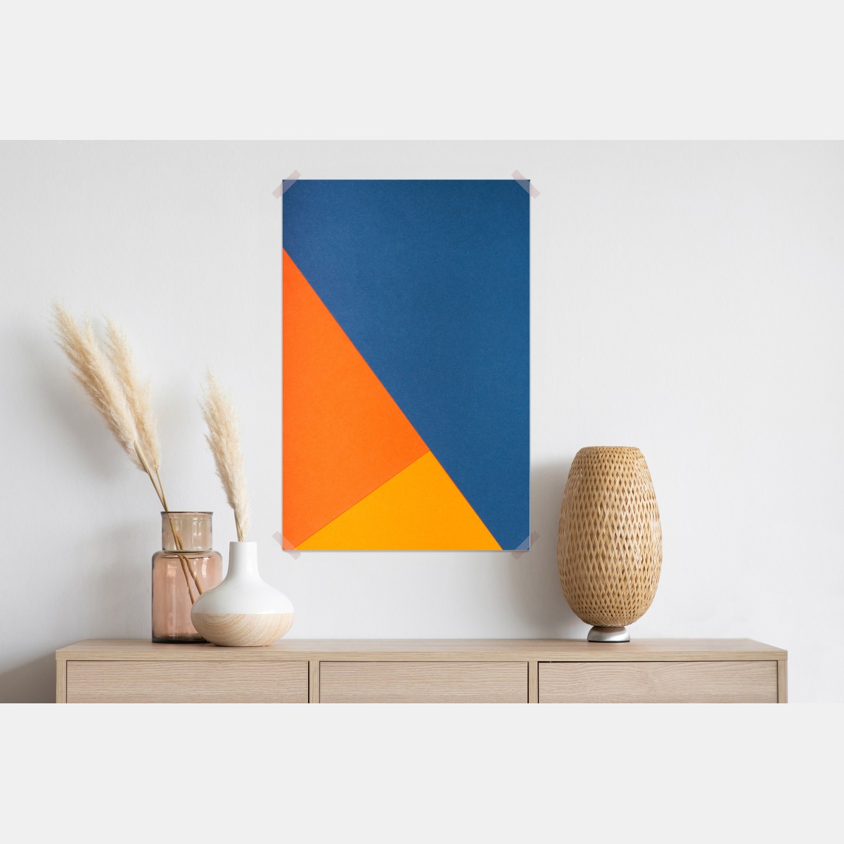 Plakat odważna kompozycja geometryczna w niebieskim i pomarańczowym – Wallissimo® Plakat odważna kompozycja geometryczna w niebieskim i pomarańczowym – Wallissimo®