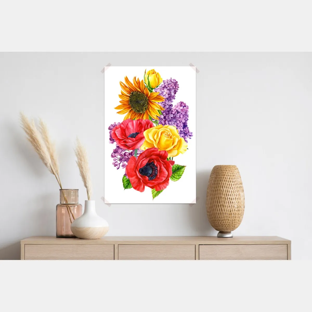 Plakat kolorowy akwarelowy bukiet kwiatów – Wallissimo® Plakat kolorowy akwarelowy bukiet kwiatów – Wallissimo®