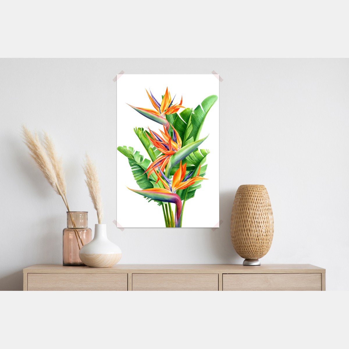 Plakat żywy motyw strelicji z tropikalnymi liśćmi – Wallissimo® Plakat żywy motyw strelicji z tropikalnymi liśćmi – Wallissimo®