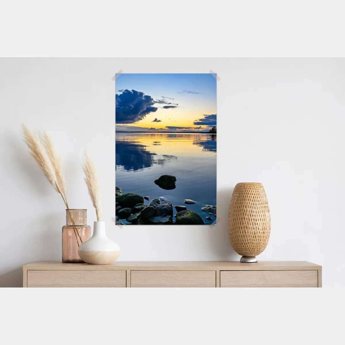 Plakat spokojne nadmorskie odbicie zachodu słońca – Wallissimo® Plakat spokojne nadmorskie odbicie zachodu słońca – Wallissimo®