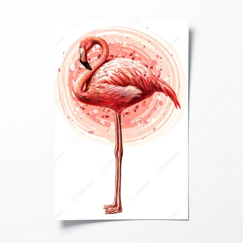 Plakat delikatny różowy flaming ilustracja akwarelowa