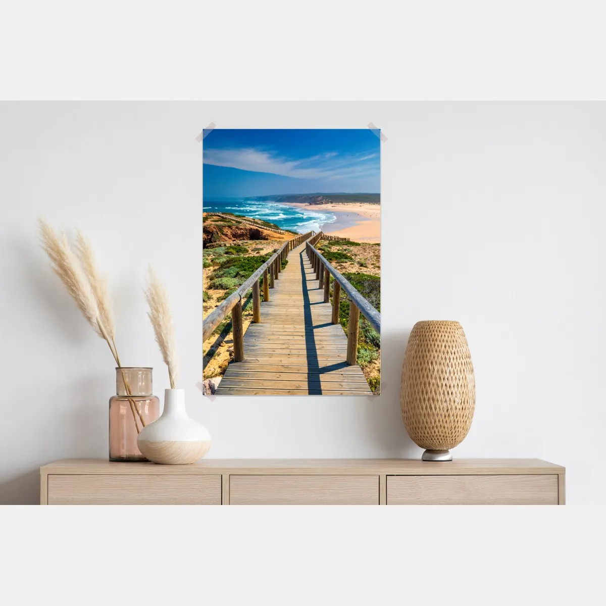 Plakat drewniany pomost prowadzący na plażę Praia da Bordeira – Wallissimo® Plakat drewniany pomost prowadzący na plażę Praia da Bordeira – Wallissimo®