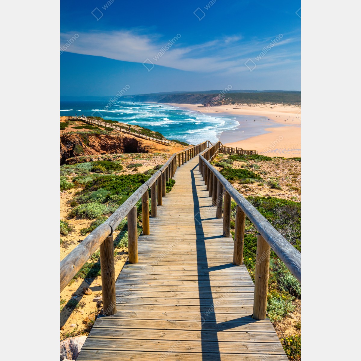 Plakat drewniany pomost prowadzący na plażę Praia da Bordeira – Wallissimo® Plakat drewniany pomost prowadzący na plażę Praia da Bordeira – Wallissimo®