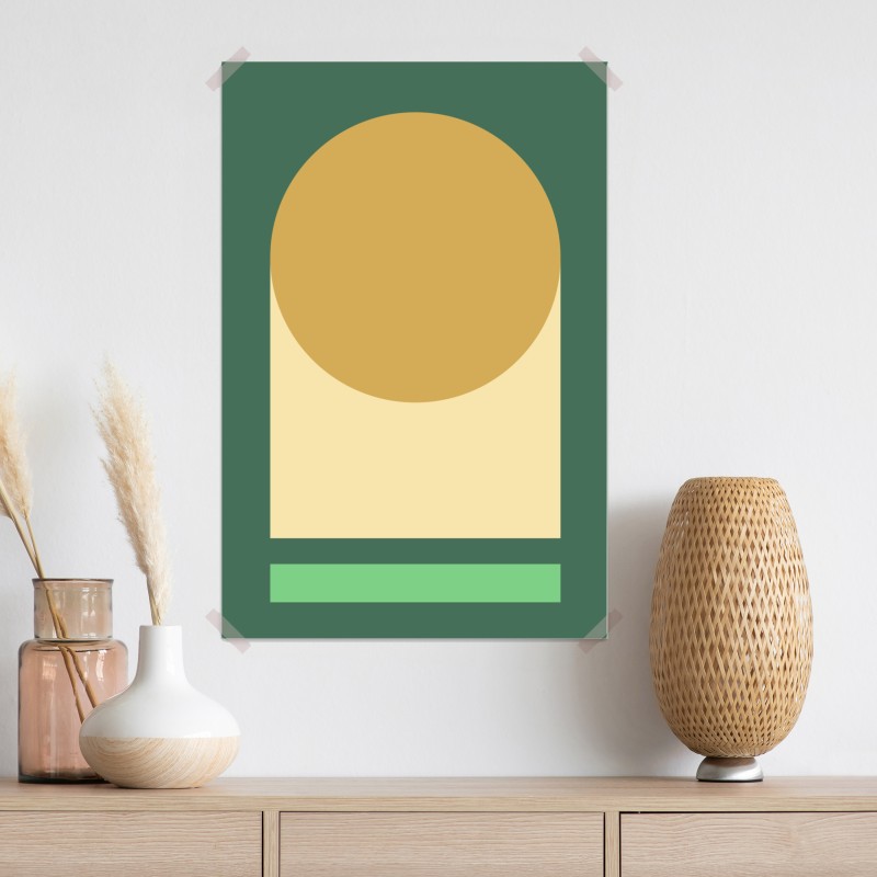 Plakat złote słońce nad geometrycznym blokiem – Wallissimo® Plakat złote słońce nad geometrycznym blokiem – Wallissimo®