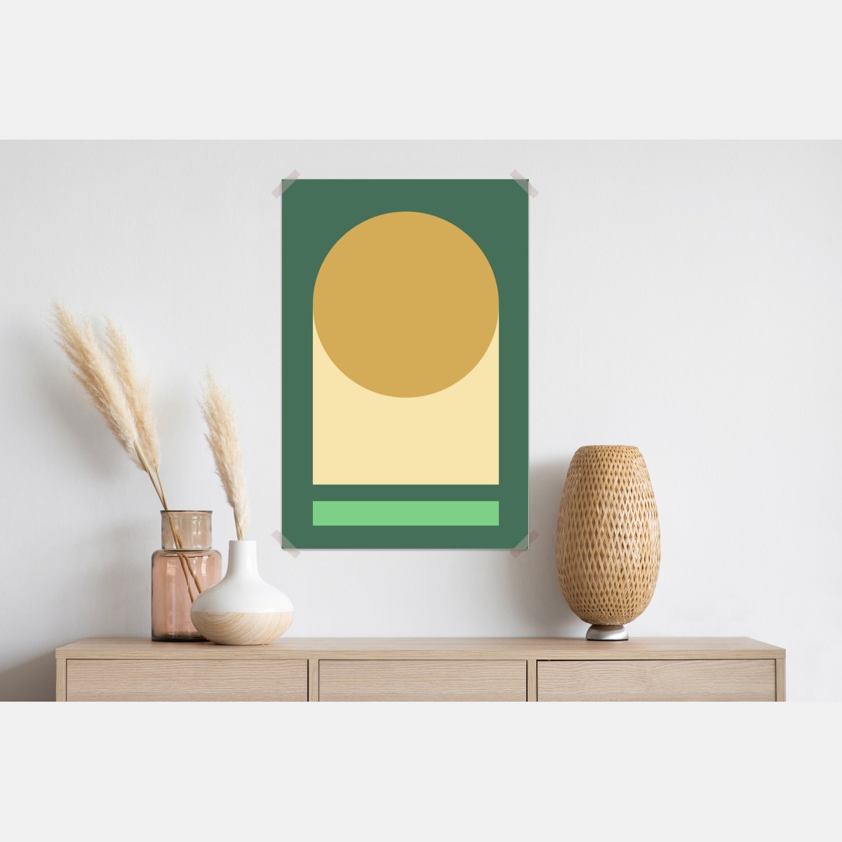 Plakat złote słońce nad geometrycznym blokiem – Wallissimo® Plakat złote słońce nad geometrycznym blokiem – Wallissimo®