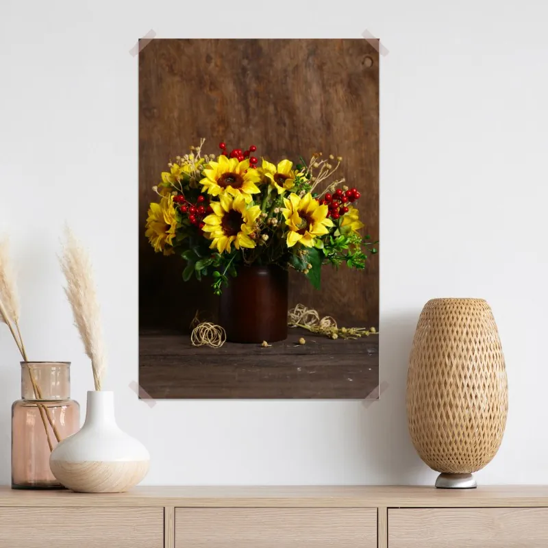 Plakat jesienny bukiet słoneczników na drewnianym tle – Wallissimo® Plakat jesienny bukiet słoneczników na drewnianym tle – Wallissimo®