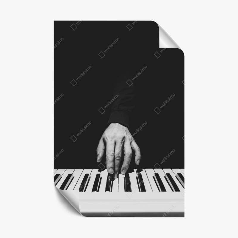 Plakat monochromatyczne zbliżenie ręki przy pianinie