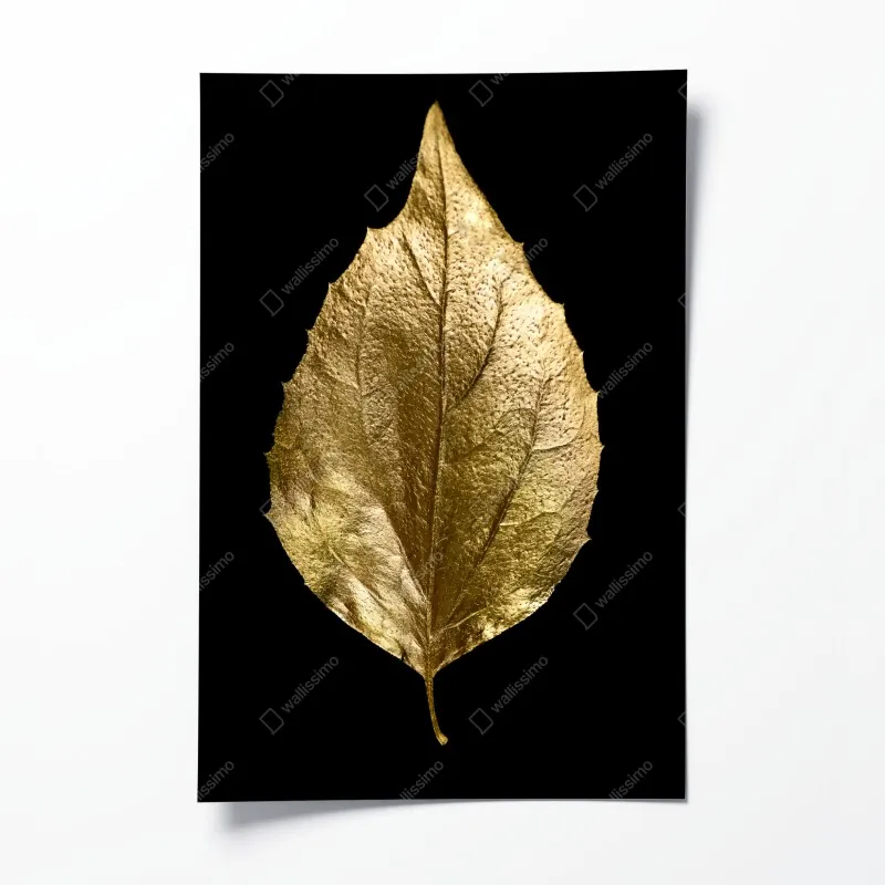 Plakat złoty liść na czarnym tle