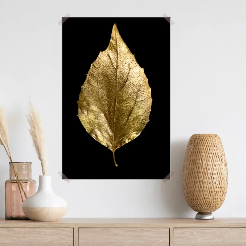 Plakat złoty liść na czarnym tle – Wallissimo® Plakat złoty liść na czarnym tle – Wallissimo®