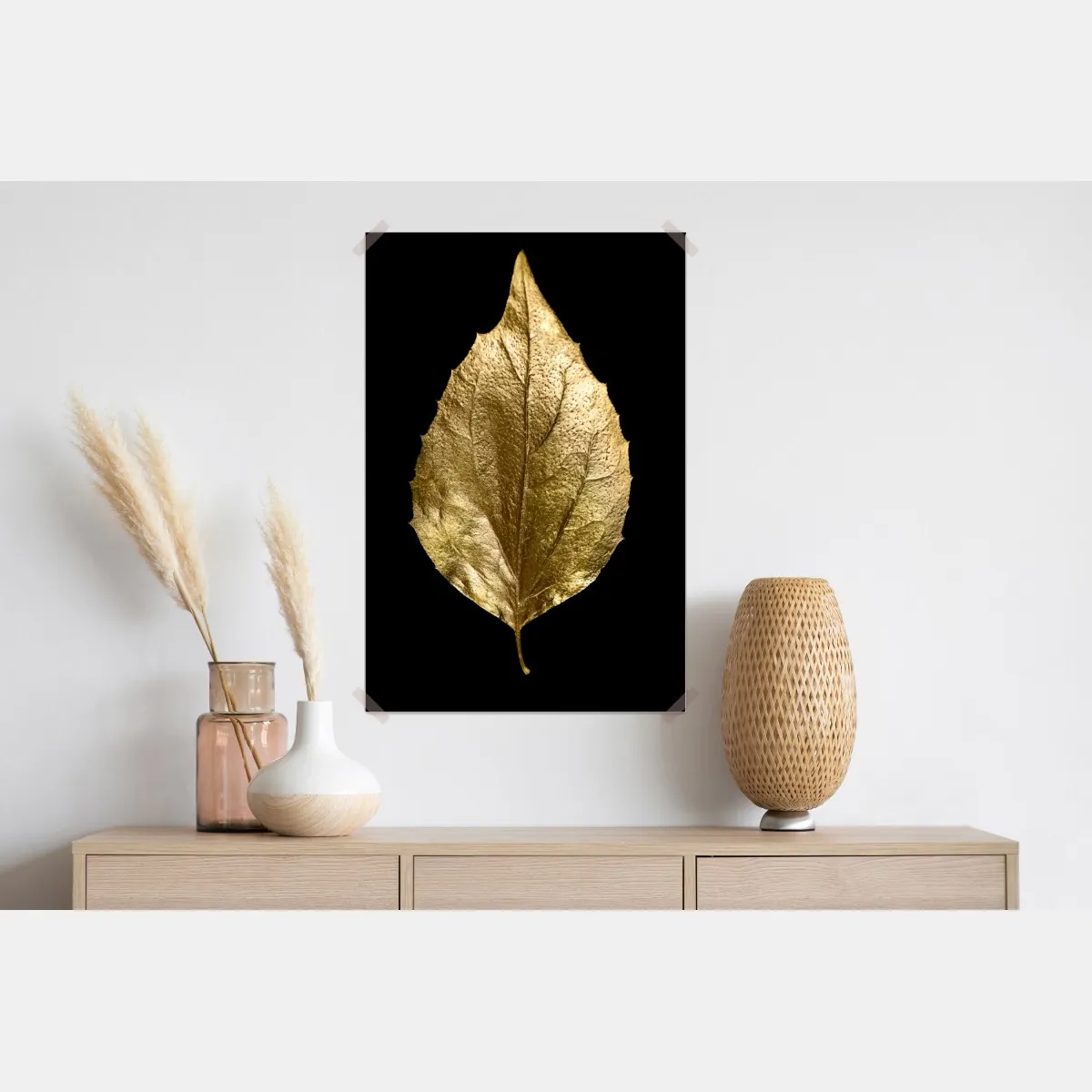 Plakat złoty liść na czarnym tle – Wallissimo® Plakat złoty liść na czarnym tle – Wallissimo®