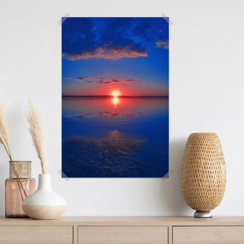 Plakat zachód słońca nad spokojnym morzem z żywym odbiciem – Wallissimo® Plakat zachód słońca nad spokojnym morzem z żywym odbiciem – Wallissimo®