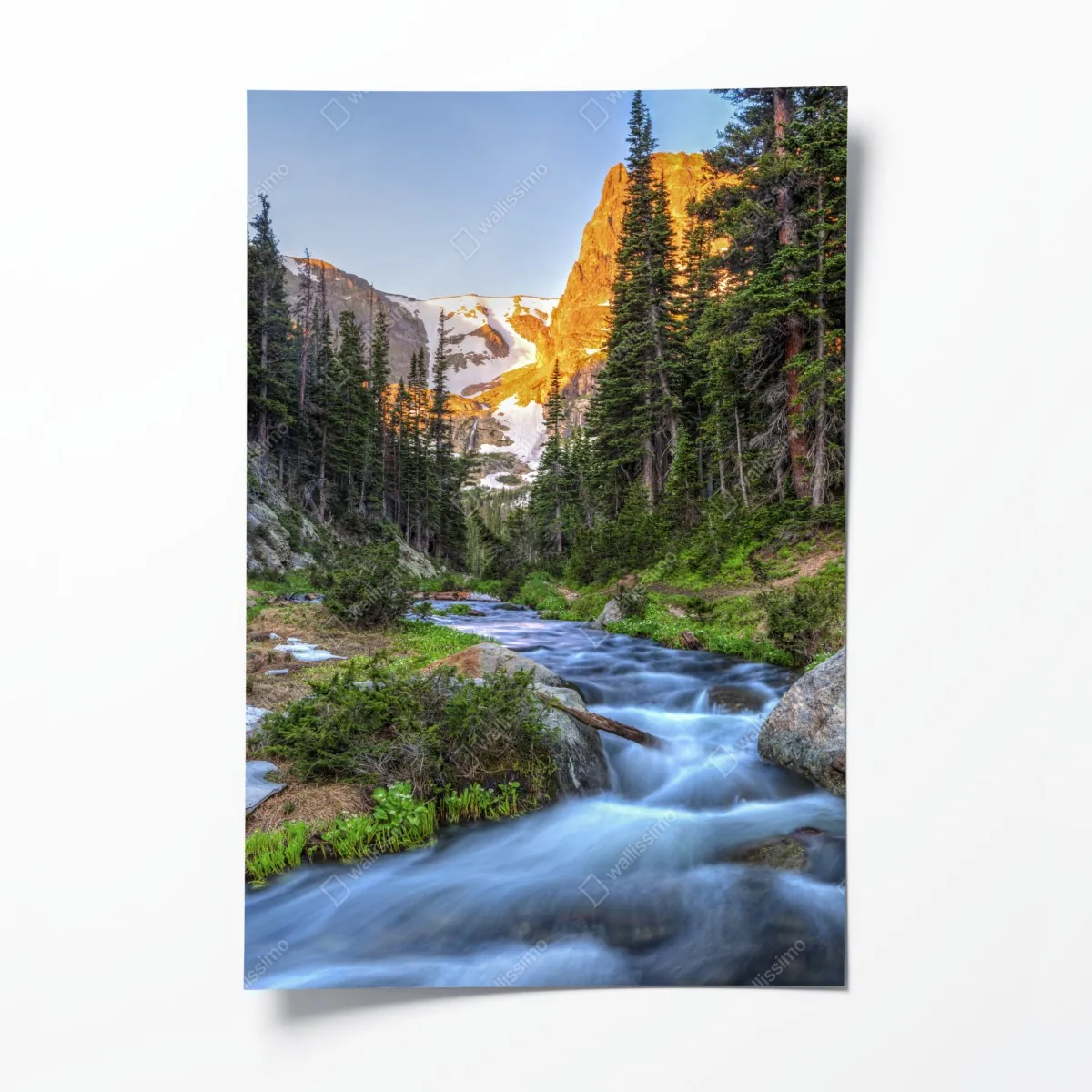 Plakat złoty szczyt nad alpejskim potokiem – Wallissimo® Plakat złoty szczyt nad alpejskim potokiem – Wallissimo®