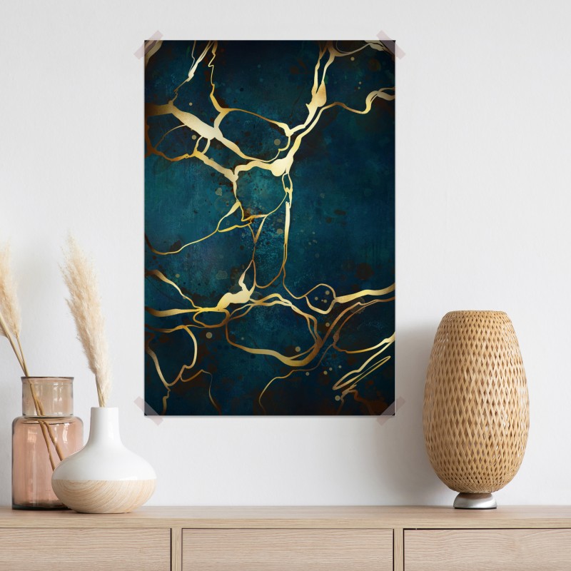 Plakat turkusowo-złota abstrakcja ze złotymi żyłami – Wallissimo® Plakat turkusowo-złota abstrakcja ze złotymi żyłami – Wallissimo®