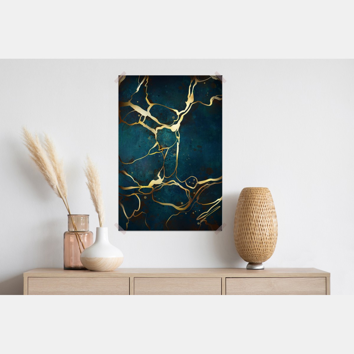 Plakat turkusowo-złota abstrakcja ze złotymi żyłami – Wallissimo® Plakat turkusowo-złota abstrakcja ze złotymi żyłami – Wallissimo®