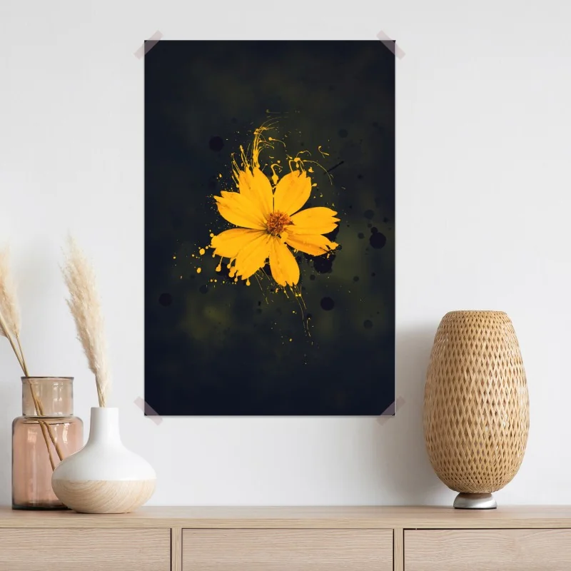 Plakat intensywny żółty kwiat na ciemnym tle – Wallissimo® Plakat intensywny żółty kwiat na ciemnym tle – Wallissimo®