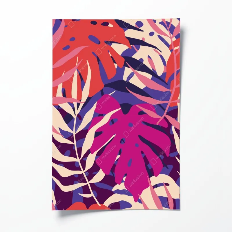 Plakat pastelowy tropikalny wzór liści