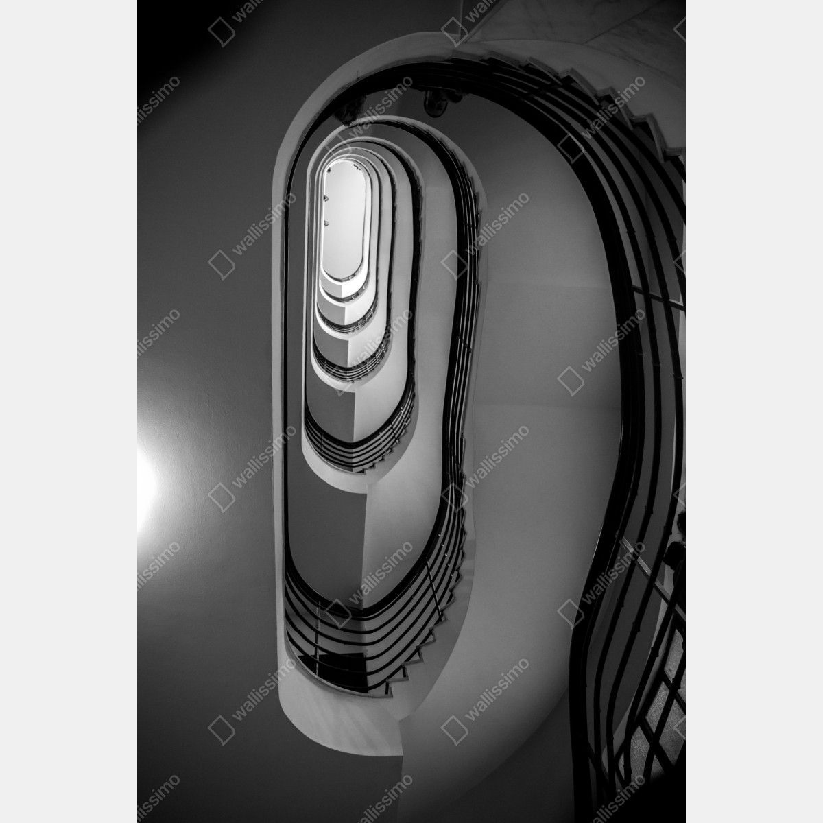 Plakat spiralne schody w perspektywie czarno-białe – Wallissimo® Plakat spiralne schody w perspektywie czarno-białe – Wallissimo®