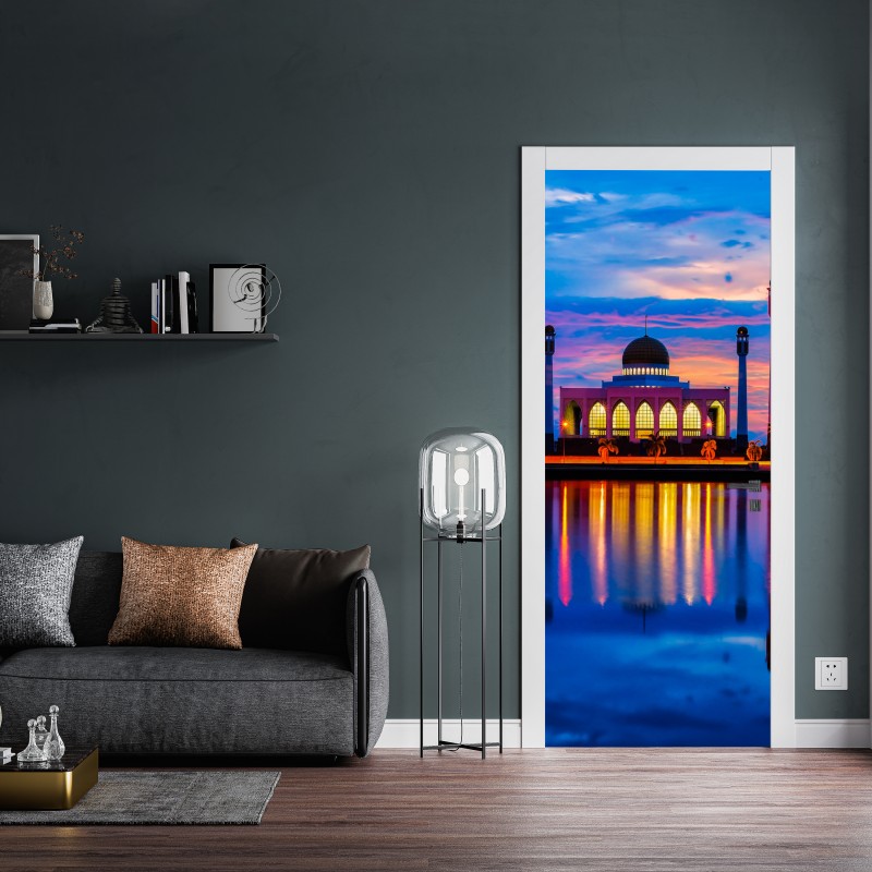 Naklejka na drzwi zachód słońca przy meczecie w Songkhla – Wallissimo® Naklejka na drzwi zachód słońca przy meczecie w Songkhla – Wallissimo®