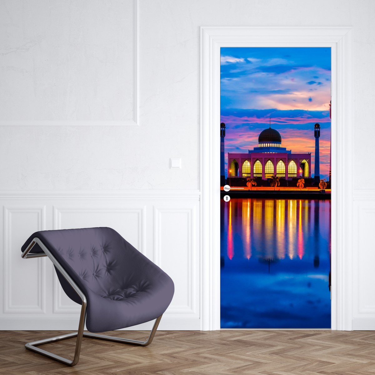 Naklejka na drzwi zachód słońca przy meczecie w Songkhla – Wallissimo® Naklejka na drzwi zachód słońca przy meczecie w Songkhla – Wallissimo®