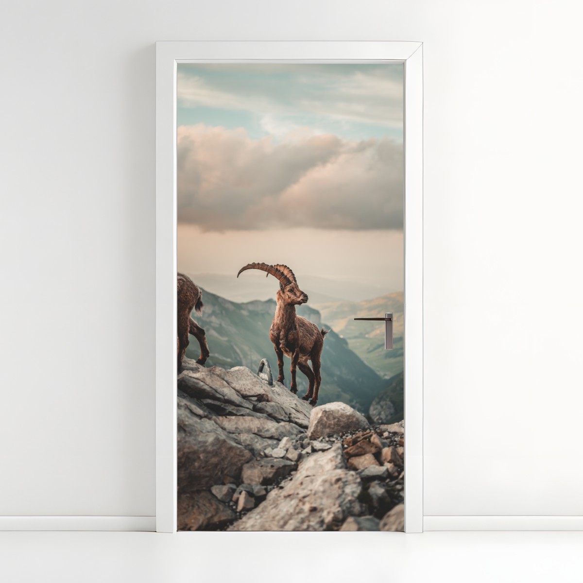 Door sticker mountain ibex on a rocky ridge – Wallissimo®