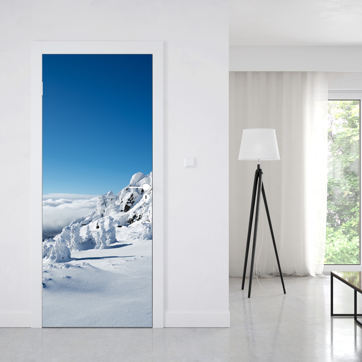 Naklejka na drzwi spokojny zimowy krajobraz górski – Wallissimo® Naklejka na drzwi spokojny zimowy krajobraz górski – Wallissimo®