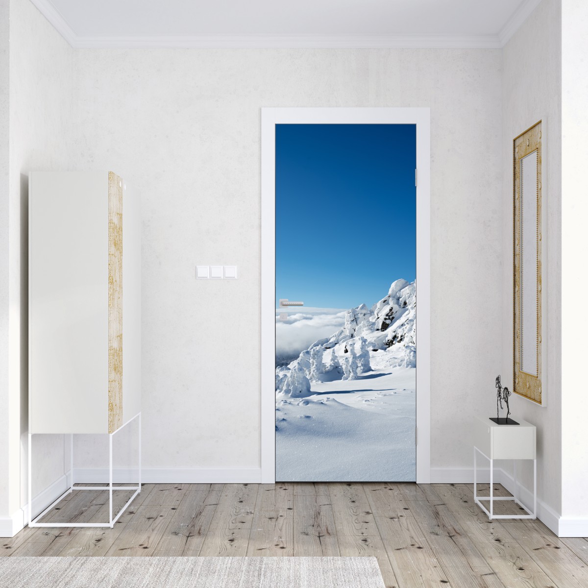 Naklejka na drzwi spokojny zimowy krajobraz górski – Wallissimo® Naklejka na drzwi spokojny zimowy krajobraz górski – Wallissimo®