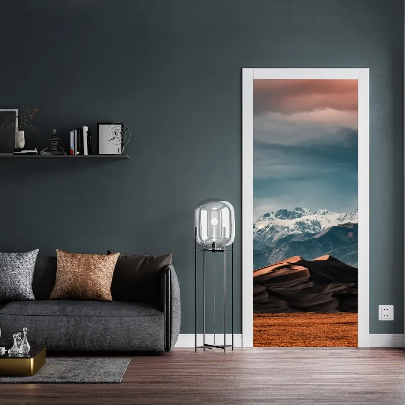 Naklejka na drzwi elegancki beżowy wzór damask – Wallissimo®