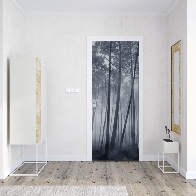 Naklejka na drzwi majestatyczna ścieżka w lesie sekwoi – Wallissimo®