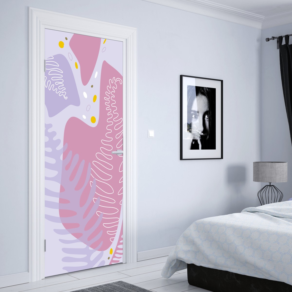 Naklejka na drzwi delikatna pastelowa kompozycja botaniczna – Wallissimo® Naklejka na drzwi delikatna pastelowa kompozycja botaniczna – Wallissimo®