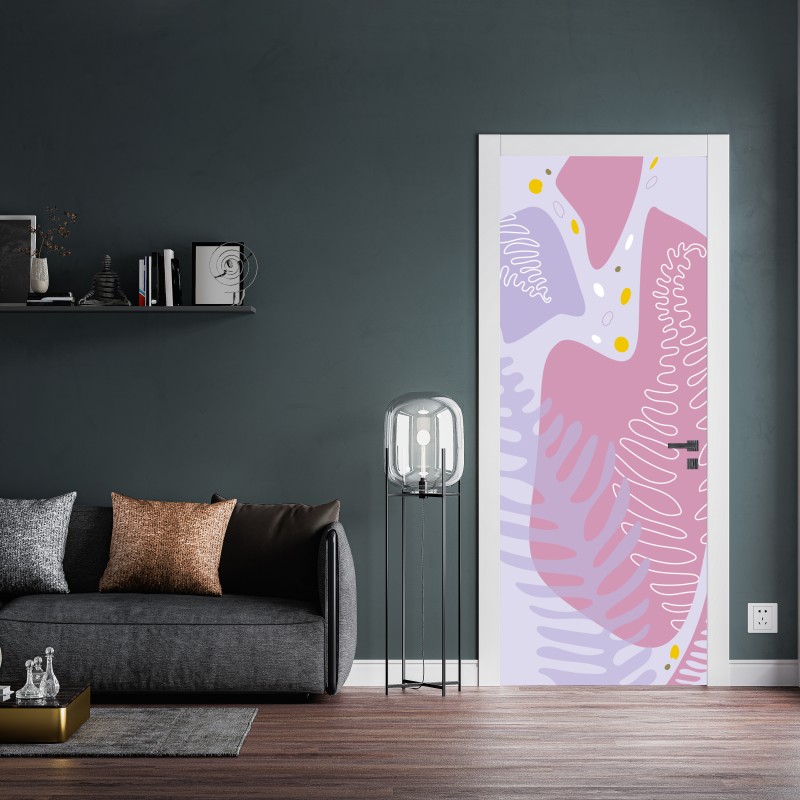 Naklejka na drzwi delikatna pastelowa kompozycja botaniczna – Wallissimo® Naklejka na drzwi delikatna pastelowa kompozycja botaniczna – Wallissimo®