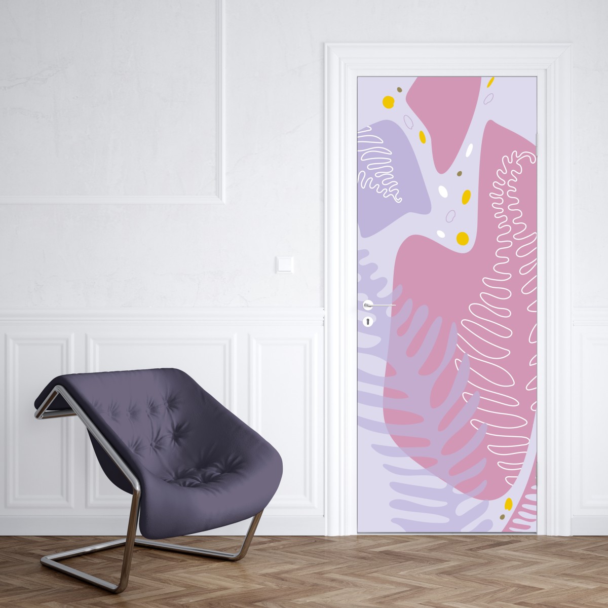 Naklejka na drzwi delikatna pastelowa kompozycja botaniczna – Wallissimo® Naklejka na drzwi delikatna pastelowa kompozycja botaniczna – Wallissimo®