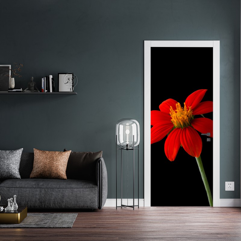 Naklejka na drzwi żywy słonecznik meksykański na czarnym tle – Wallissimo® Naklejka na drzwi żywy słonecznik meksykański na czarnym tle – Wallissimo®