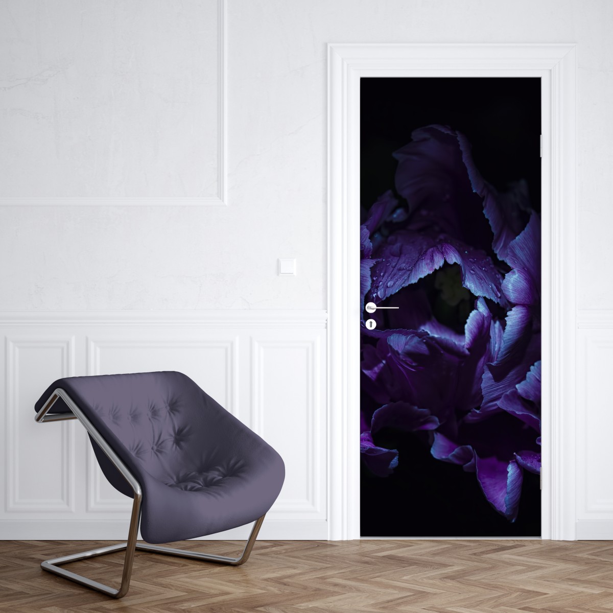Naklejka na drzwi fioletowy tulipan w ultrafiolecie – Wallissimo® Naklejka na drzwi fioletowy tulipan w ultrafiolecie – Wallissimo®