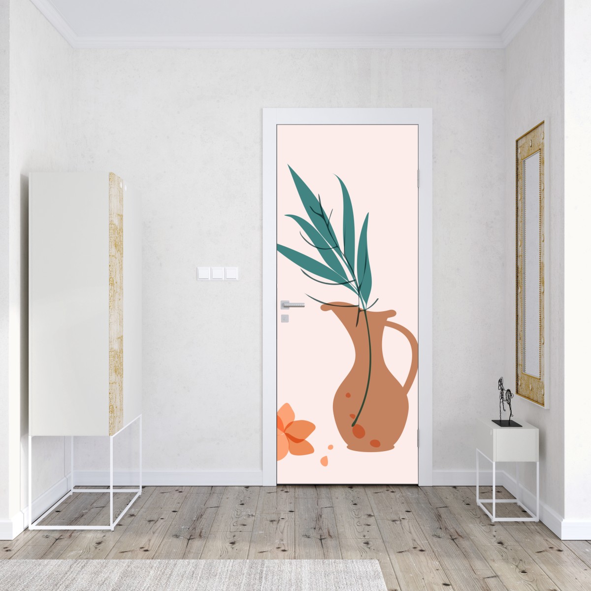 Naklejka na drzwi pastelowa botaniczna waza z liśćmi – Wallissimo® Naklejka na drzwi pastelowa botaniczna waza z liśćmi – Wallissimo®