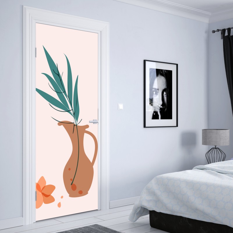 Naklejka na drzwi pastelowa botaniczna waza z liśćmi – Wallissimo® Naklejka na drzwi pastelowa botaniczna waza z liśćmi – Wallissimo®