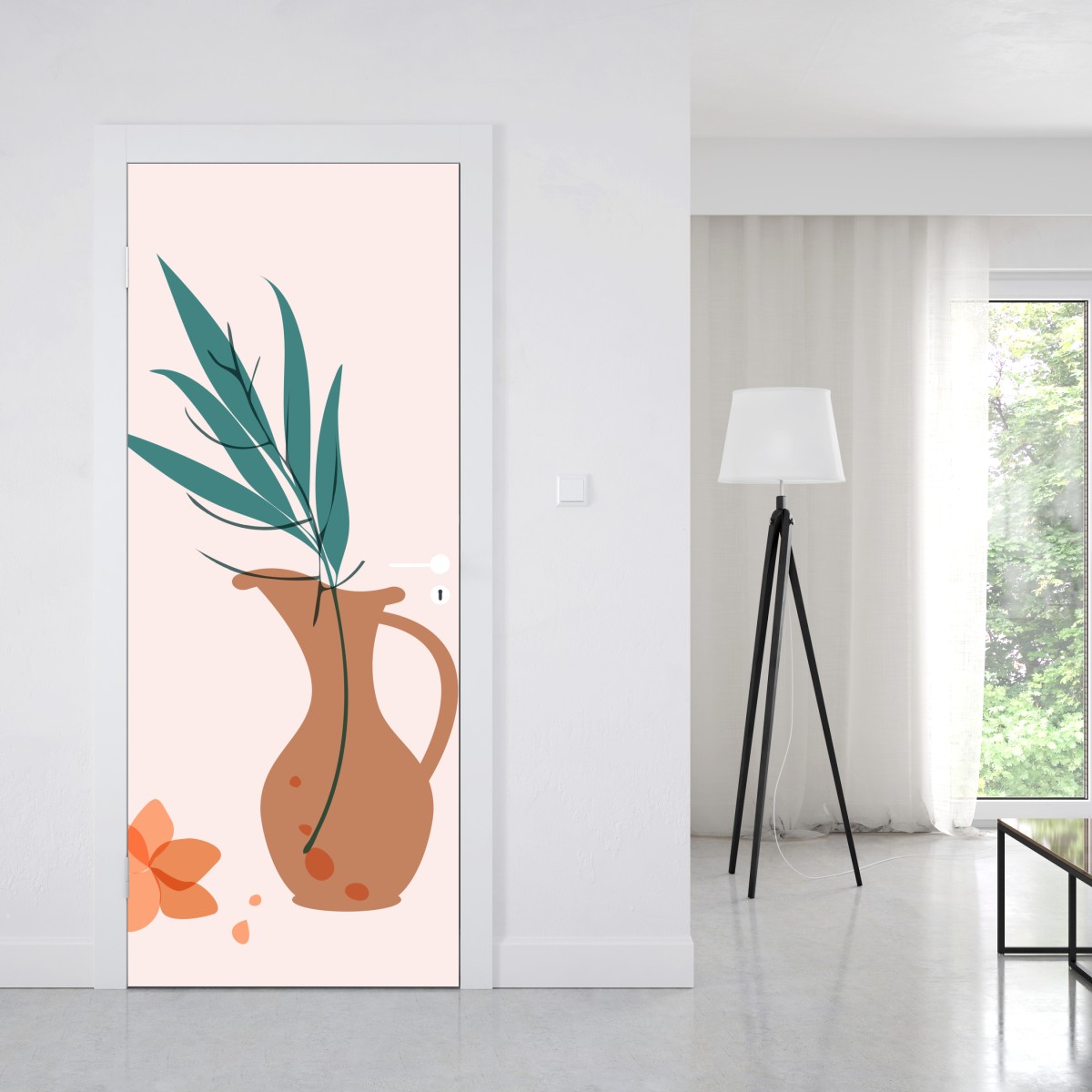 Naklejka na drzwi pastelowa botaniczna waza z liśćmi – Wallissimo® Naklejka na drzwi pastelowa botaniczna waza z liśćmi – Wallissimo®