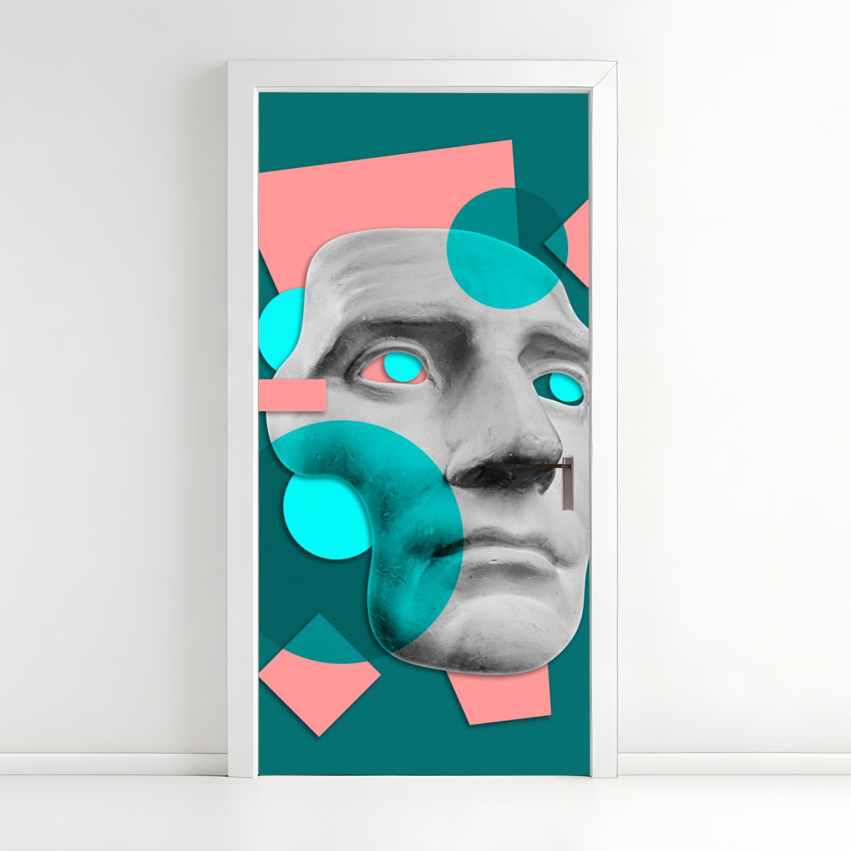 Door sticker abstract classical mask in teal and pink – Wallissimo®