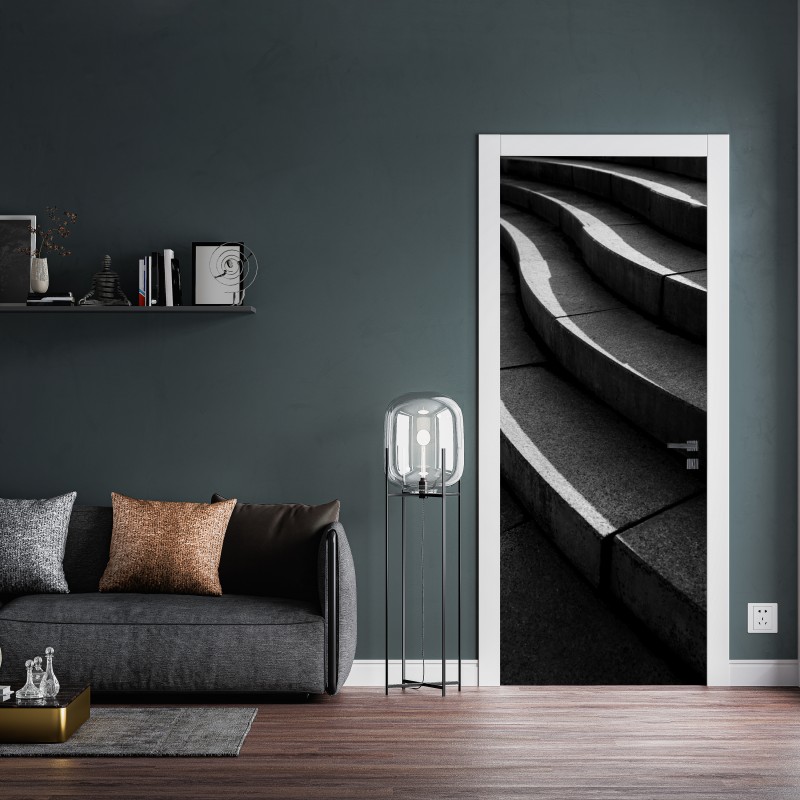 Naklejka na drzwi zakrzywione betonowe schody w cieniu – Wallissimo® Naklejka na drzwi zakrzywione betonowe schody w cieniu – Wallissimo®